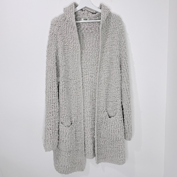 CGYY Chunky Knit Hooded Open Front Cardigan Sweater Cream Oversized Cozy Boho - Picture 4 of 11